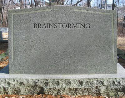 Tombstone with brainstorming written across